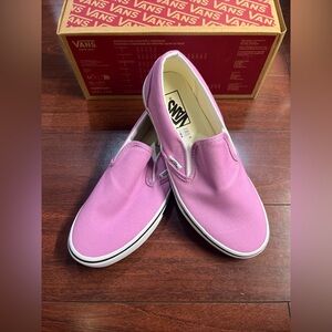 Womens 9.5 Vans Classic Slip On Orchid White Sneaker Shoe Low Top New HALF BOX